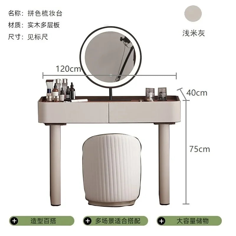 ls 42Italian minimalist solid wood saddle leather retractable dresser makeup table