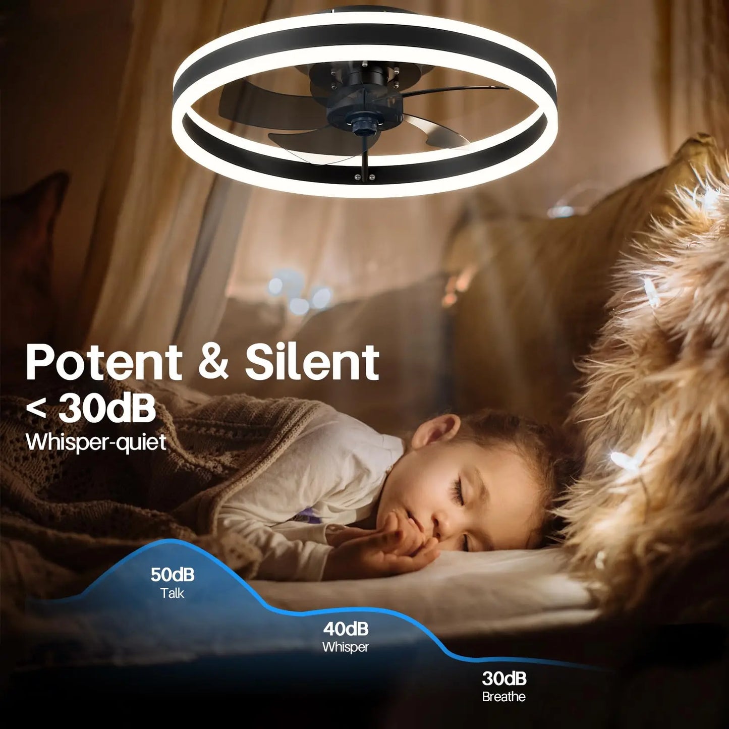 Jelena Silent Ceiling Fan with Remote Control and APP Dimming 6-speed Adjustment LED Fan Light Bedroom Living Room Decoration