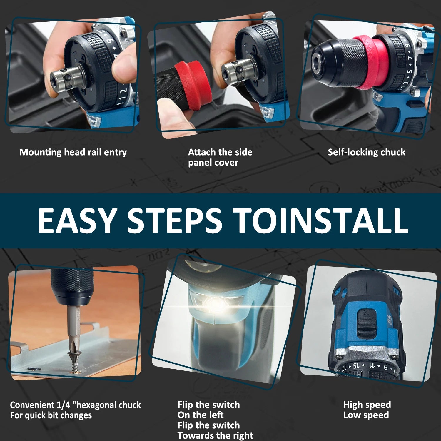 JAUHI 2in1 Brushless Electric Screwdriver 280N.m Multifunctional  Cordless Electric Screw Driver Drills for Makita 18V battery