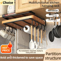 Kitchen Under Cupboard Hanging Organizer Rack with Hooks,Multi-purpose Storage for Cutting Board, Pot Cover,Paper Towel & Rags ﻿