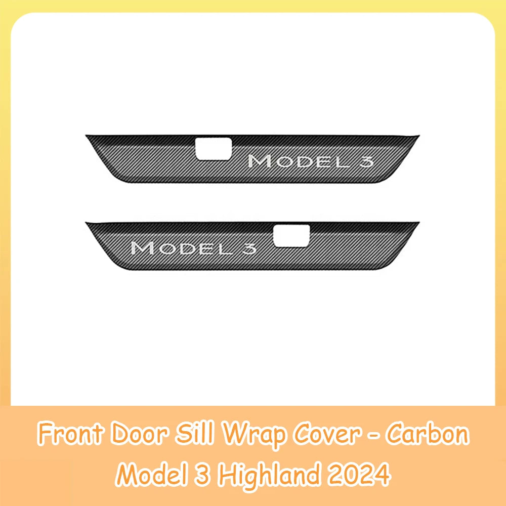 For Tesla Model 3 Highland Front Rear Door Sill Wrap Cover Anti Scratch Stainless Steel Door Sill Strip Plate Car Accessories