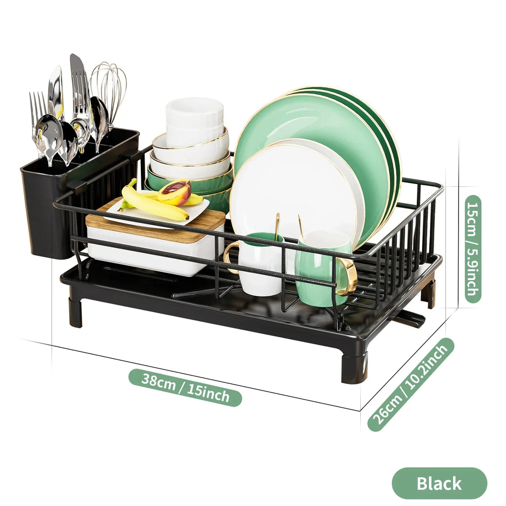 dish draining rack,Cutlery rack with drain tray and drip line,cup holder,cutlery holder,Kitchen countertop storage rack