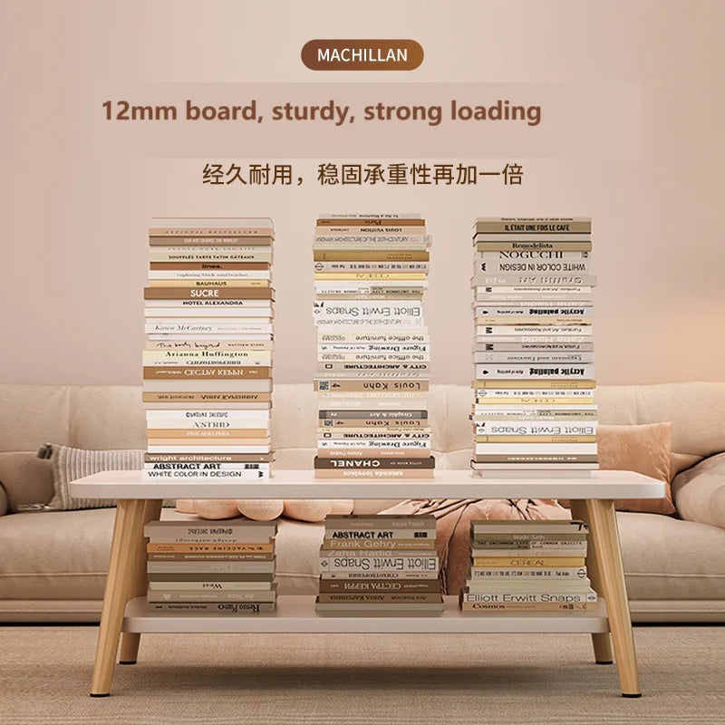 Formwell 80*50cm top 2 tier simple coffee table wood sofa table for Living Room easy assembling solid wood legs