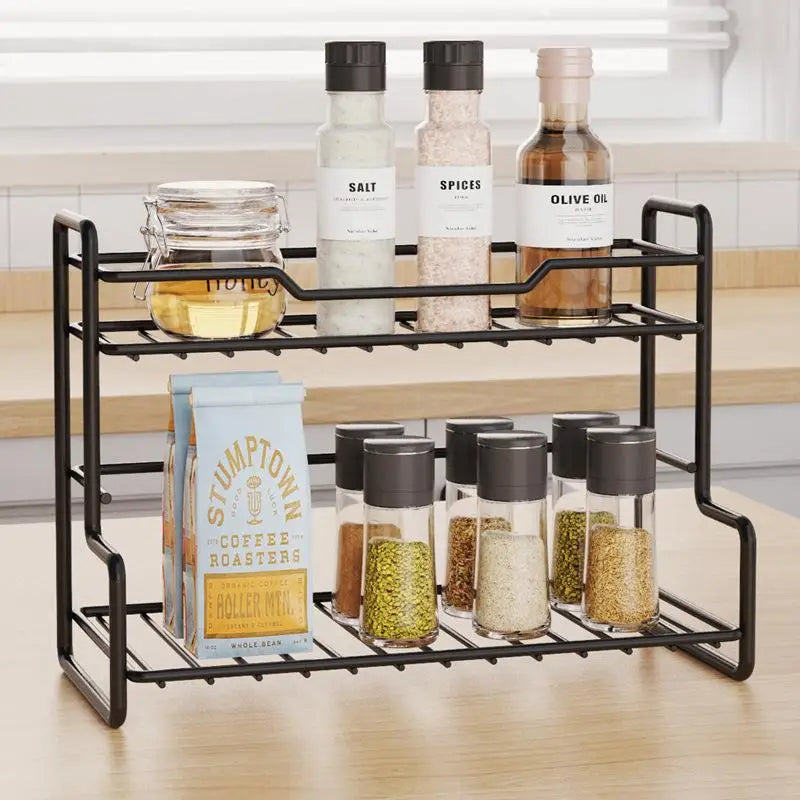 Kitchen Countertop Storage Rack Spice Shelf Versatile Iron Wire Storage Basket For Bathroom Toiletries Cup Organizer Racks