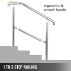 VEVOR 3-5 Step Railing Stainless Steel Transitional Handrail Fit For Level Surface Adjustable Stair Railing Safely Up/Downstairs
