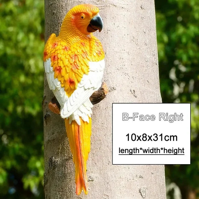 Resin Parrot Statue Wall Mounted DIY Outdoor Garden Tree Decoration Animal Sculpture For Home Office Garden Decor Ornament