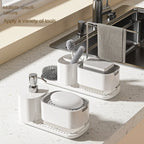 Kitchen countertop, detergent outlet box, sink, hand sanitizer outlet box, press soap dispenser, kitchen storage rack