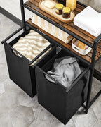 VASAGLE Laundry Basket, Laundry Hamper, Laundry Sorter with 2 Pull-Out and Removable Bags, 2 Shelves, 46L Capacity per Bag