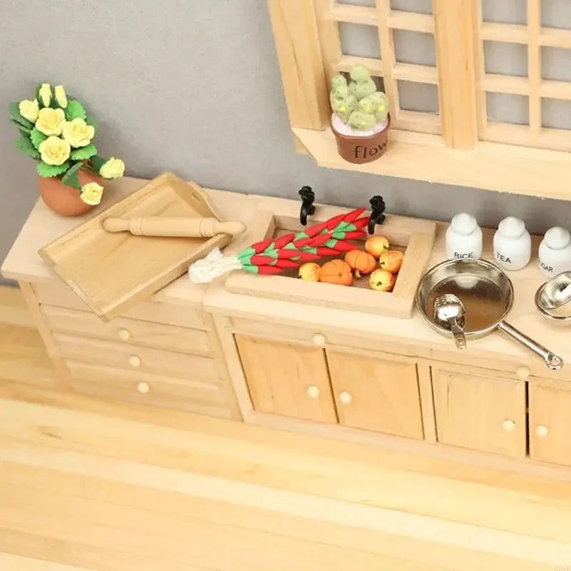 1/12 Dollhouses Kitchen Cabinet With Openable Door/Drawer Unfinished Miniature Furniture For Realistic Scene Display 15UB
