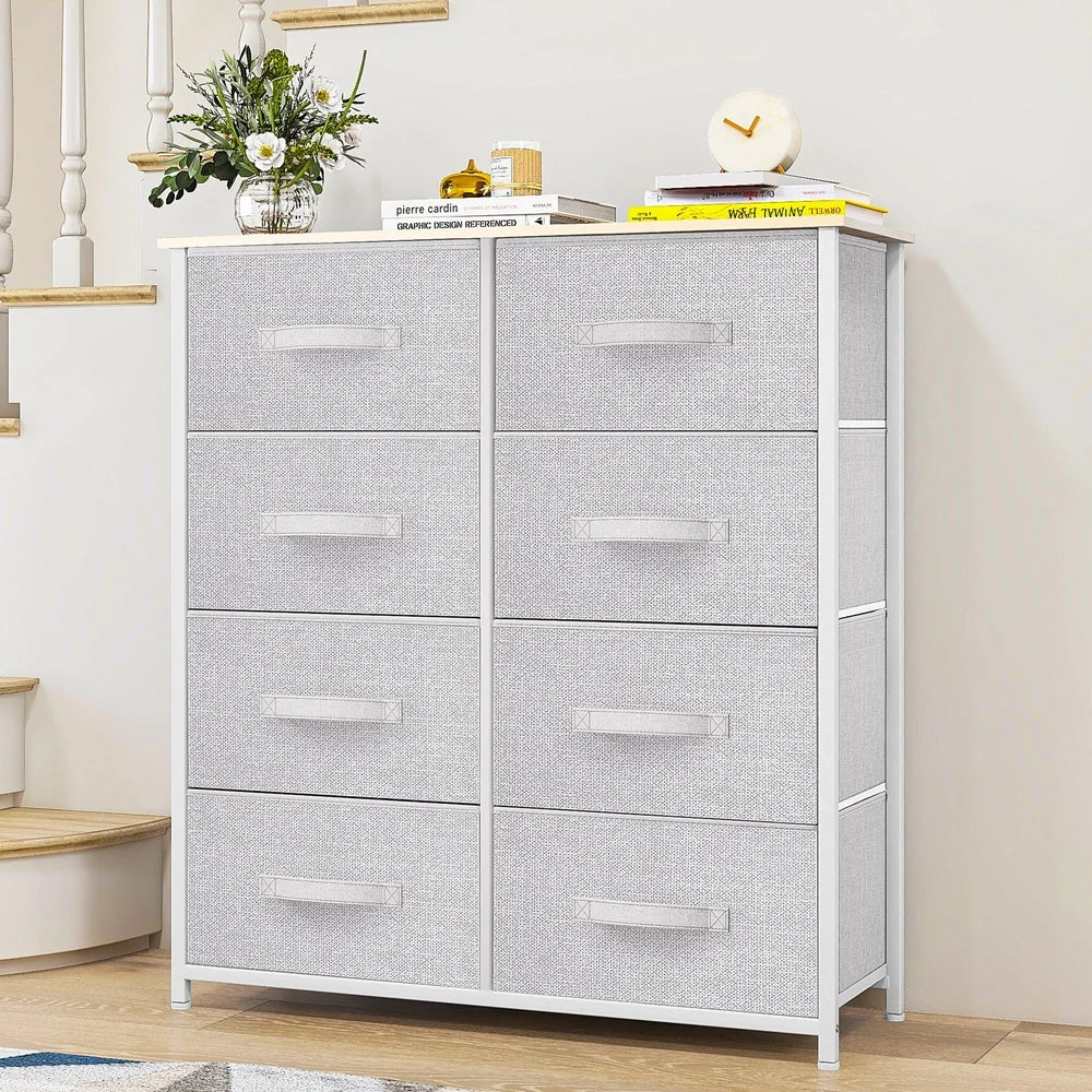 8-Drawer Fabric Dresser Storage Organizer with Sturdy Metal Frame Bedroom Closet Living Room Easy Assembly Modern Design