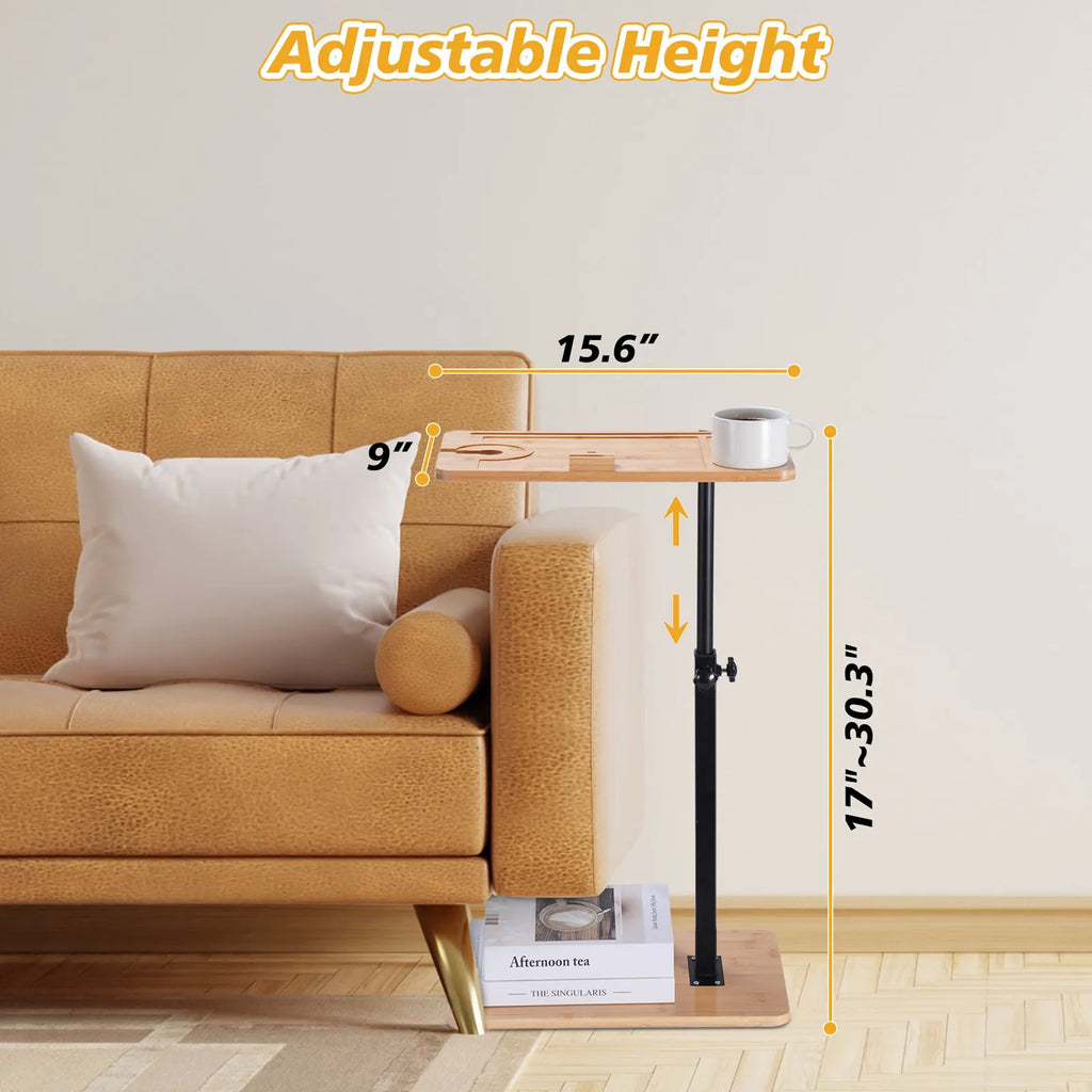 C-shaped Small Square Table, 360° Rotatable Sofa Tray Adjustable Height, Suitable for Bedroom, Living Room, Bathroom