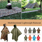 3-in-1 Multifunction Travel Waterproof Poncho Outdoors Rain Coat Shelter Camping Mat Backpack Cover Women Men Raincoat