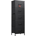 Fabric Dresser, 5-Drawer Tall Dresser for Bedroom, Storage Dresser Organizer with Fabric Bins, Wood Top, Sturdy Steel Frame