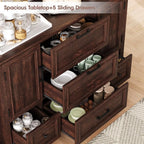 Farmhouse 48" Buffet Cabinet with Storage,Coffee Bar for Kitchen,Living Room,Wood Rustic Sideboard Cabinet w/5 Drawers&2 Groove