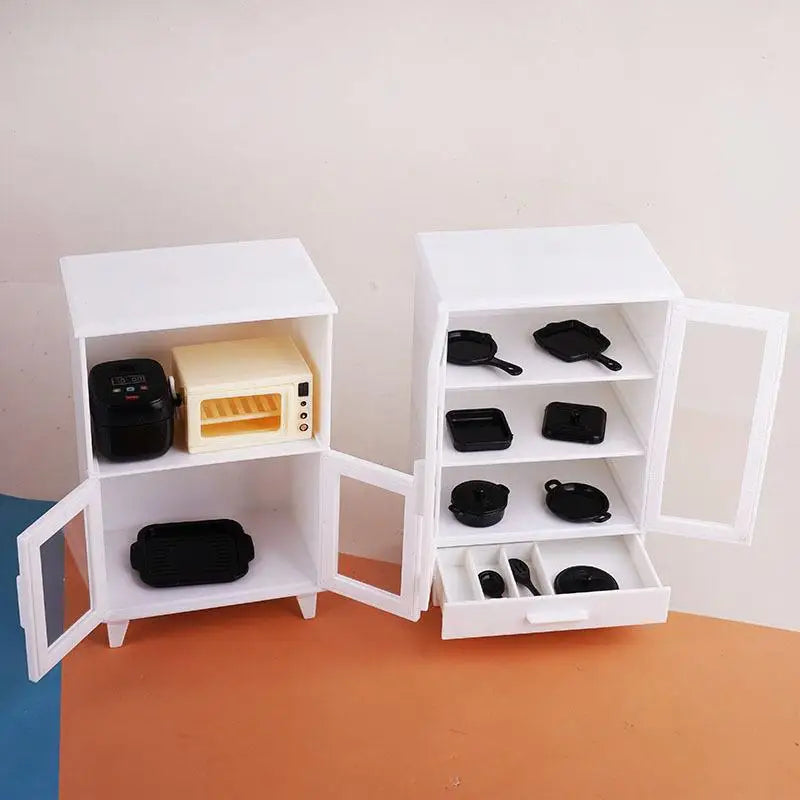 1 Set Toy Dollhouse Furniture Model Kitchen Play Kit Miniature Rice Cookers Cabinet 1:12 Mini Food Pretend Play Accessores