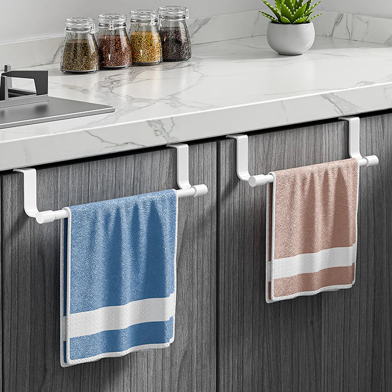 1pcs Wall-Mounted Kitchen Cabinet Towel Rack - Space-Saving Dishcloth Holder For Home And Bathroom No Drilling Require