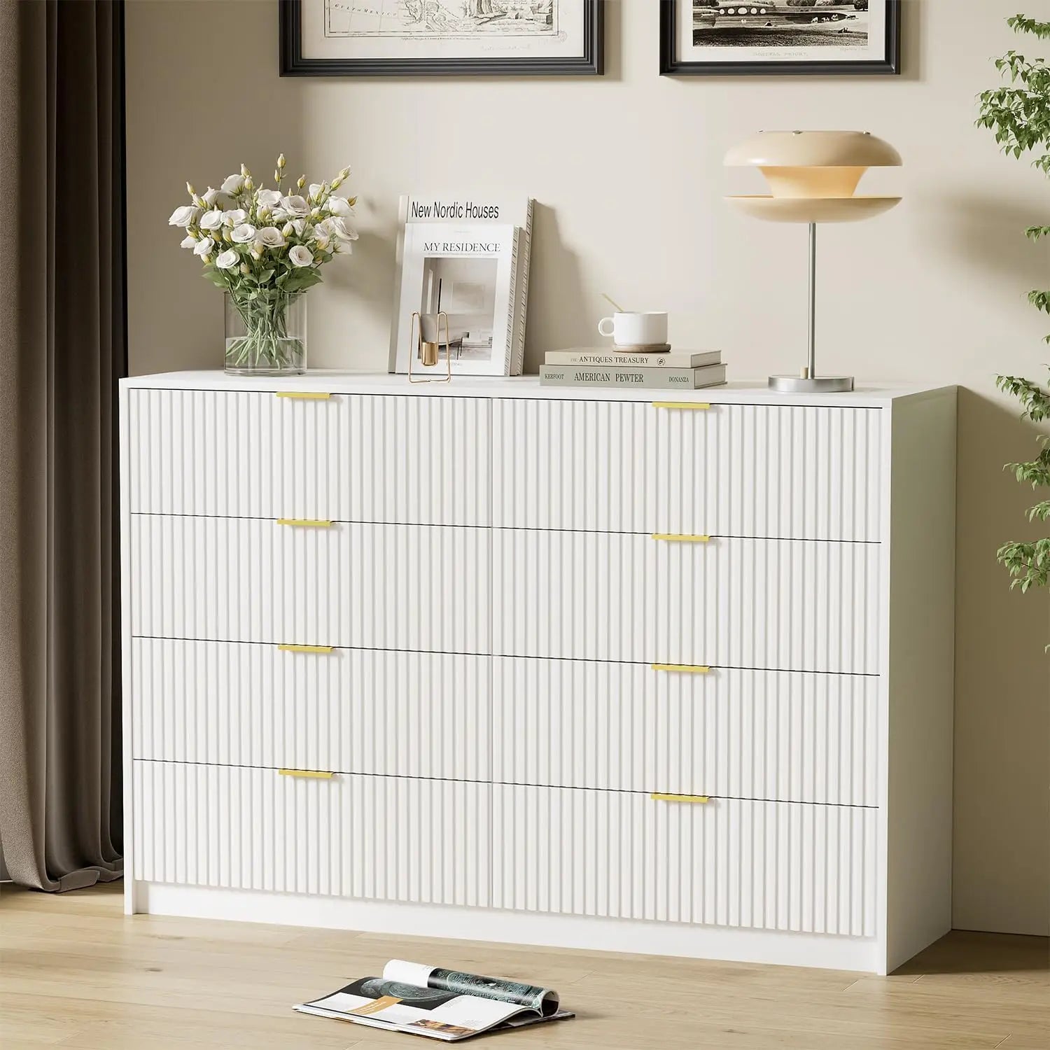 Large White Dresser with 8 Drawers, 55" Wide Dressers & Chests of Drawers with Large Capacity Storage