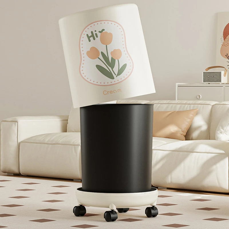 15L Trash Can with pulley  Anti-odor trash Bin with Lid Wastebasket Kitchen Bathroom Large Capacity Garbage Can