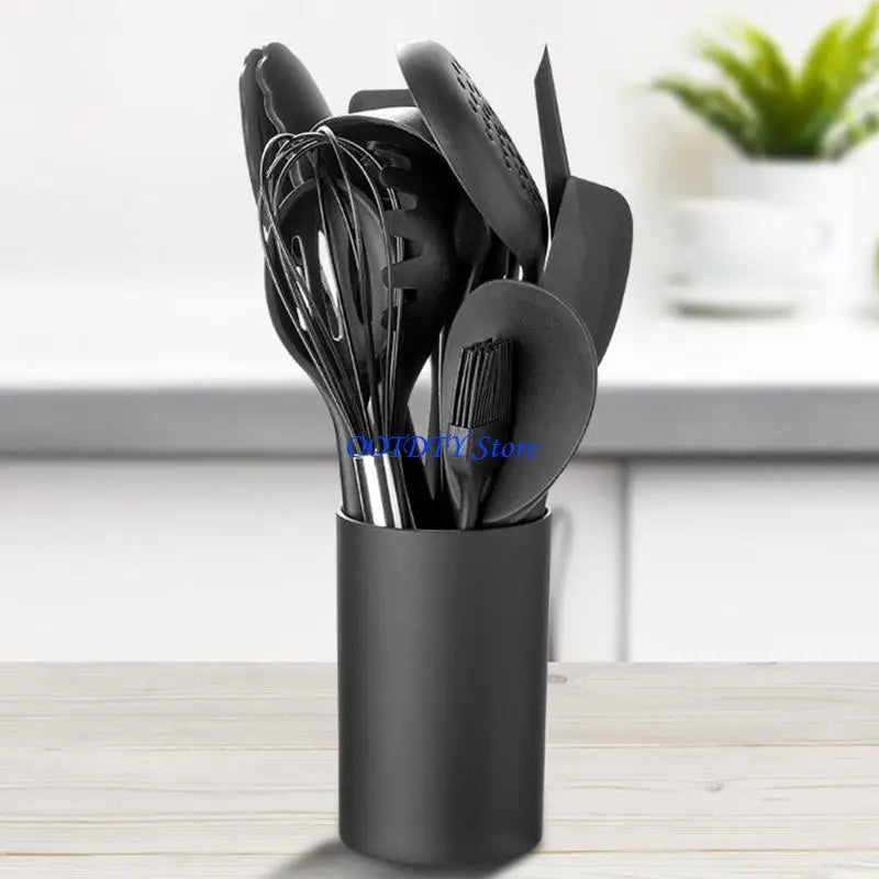 367A Kitchen Utensil Holder Black Plastic Storage Tableware Drying Canister