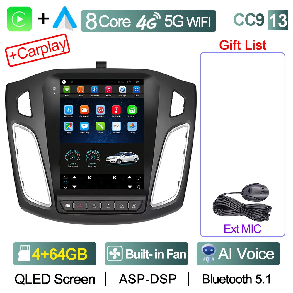 CAIXI GX9 Car Radio Multimedia Player for Ford Focus 3 Mk 3 2011 - 2019 Android 12 2din Carplay Auto Stereo GPS Vertical Tesla