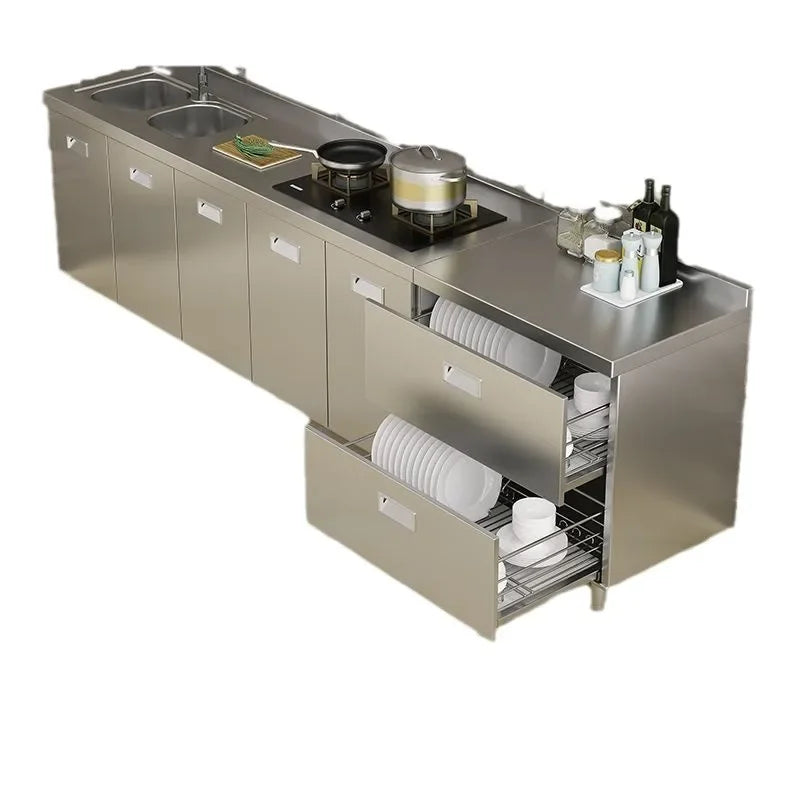 304 Stainless Steel Sideboard Kitchen Multi-door Cabinet Cupboard Dining Room Locke Kitchen Storage Adjustable Shelf Cabinet