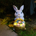 Solar Garden Statues Rabbit & Flowers Decor Outdoor Indoor with LED Light Mothers Day Gardening Gifts Bunny Lawn Statue Ornament