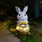 Solar Garden Statues Rabbit & Flowers Decor Outdoor Indoor with LED Light Mothers Day Gardening Gifts Bunny Lawn Statue Ornament
