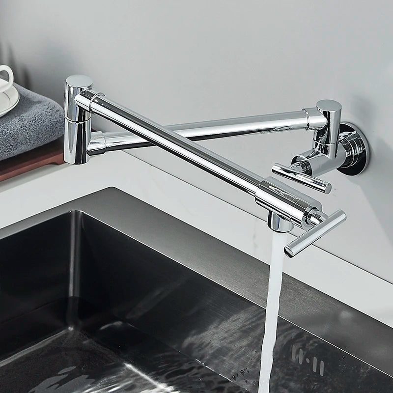 Baokemo Folding into the Wall Faucet 304 Stainless Steel Universal Rotation Faucet Kitchen Concealed Single Cold Faucet