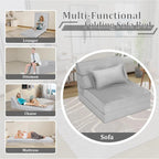 5 In 1 Folding Sofa Bed, Single Size Convertible Sleeper Chair With Pillow, Memory Foam Futon Couch, Velvet Fabric Washable