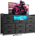 Dresser for Bedroom with 11 Drawers for 60" TV Stand for Bedroom with LED Lights & Charging Station Long Dresser with Shelves