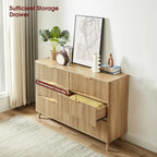 6 Drawer Dresser, 55" Wide Light Wood Curved Dresser,for Bedroom, Mid Century Modern Chest of Drawers