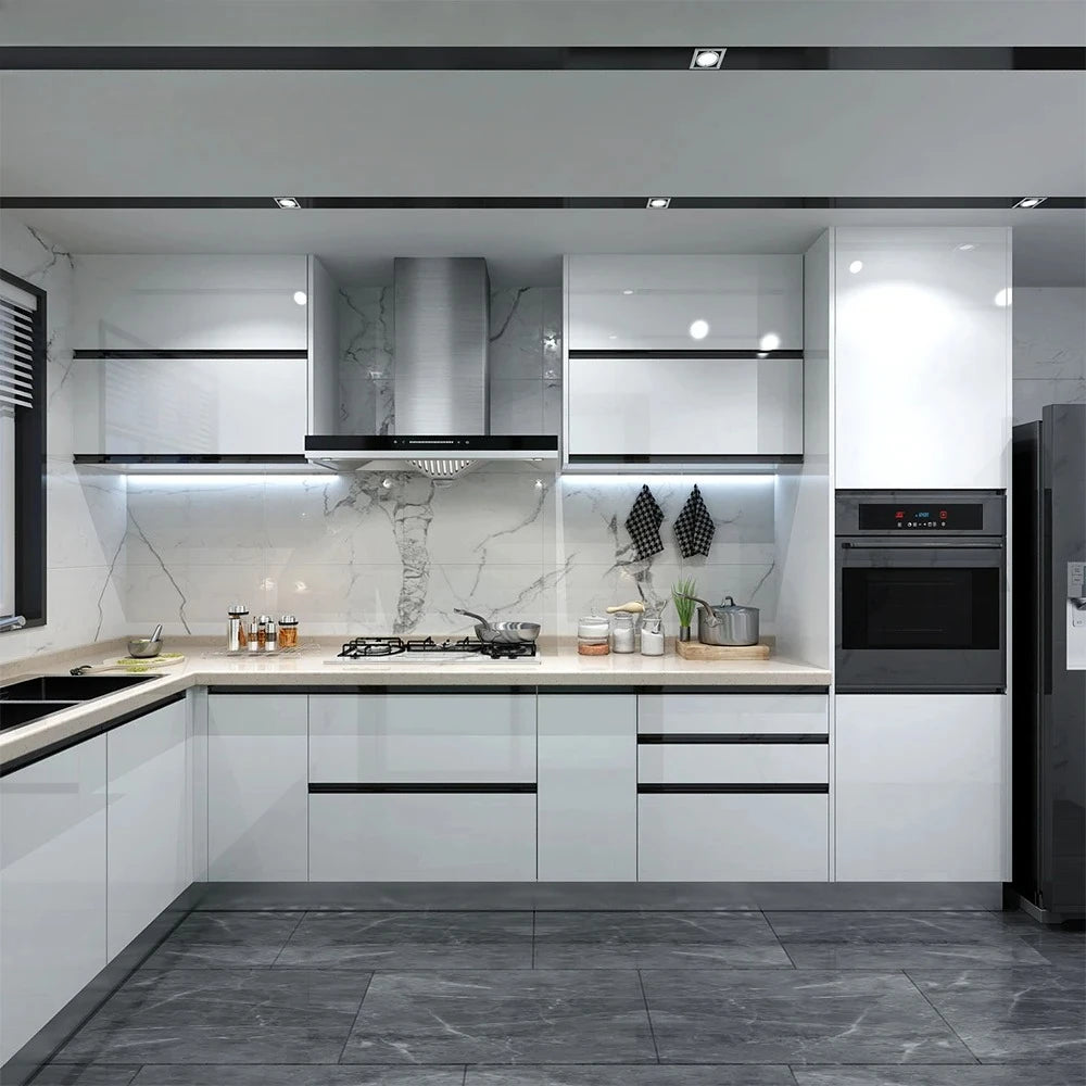 Design Automatic Modern Kitchen Cabinets Kitchen Cupboard with Soft Closing Handle Drawers Modern Cabinet Make in China