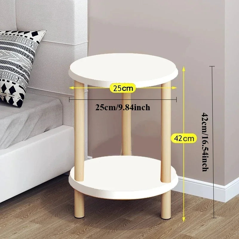 Wooden Modern Round Square Bedside Table Double-Layer Nightstand Home Office Bedroom Living Room Sofa Side Table Coffee Table