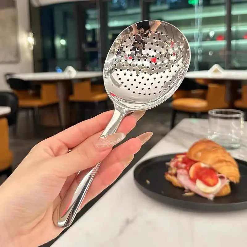 or 2 Pcs Heat Insulated Stainless Steel Ladles; For Serving Soup and Rice; Equipped with Drain Hole; Must-Have Kitchen Utensils