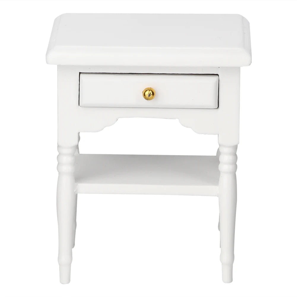 Bedside Table Furniture Wood Bedside Table 1:12 White Mini Bedroom Furnishing Articles Wooden Bedside Table Model