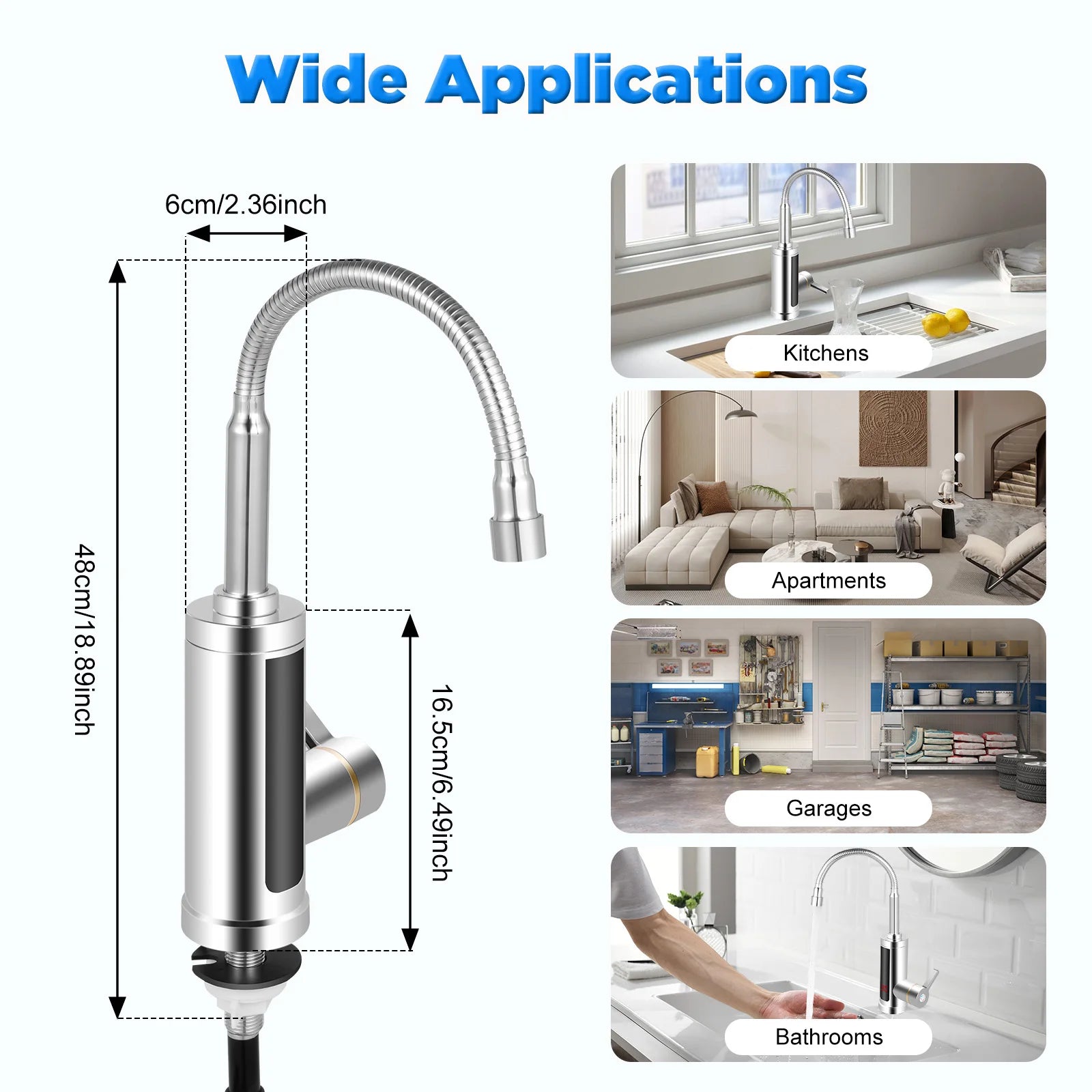 Kitchen Faucet with 360° Rotating Outlet, Hot & Cold Water Adjustment, Stainless Steel Pipe & LED Temperature Display