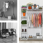 Bamboo Garment Rack with Shelves, Clothing Rack for Hanging Clothes, Freestanding Closet Organizer for Living Room Bedroom