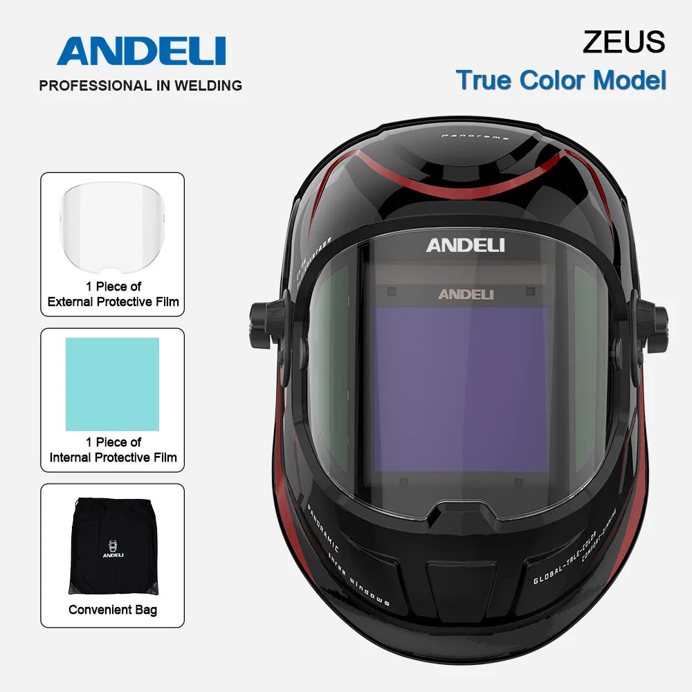 ANDELI Auto Darkening Welding Helmet Large Viewing True Color Solar Powered Welding Mask for TIG MIG ARC Grinding Welder
