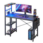 Gaming Desk With Led Lights, 44 H Pc Gamer Desk For Small Spaces, Computer Desk With Reversible Storage Shelves & Side Storage