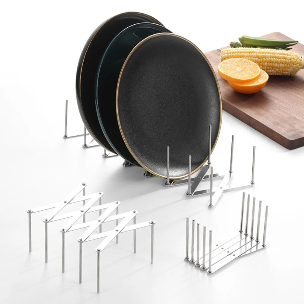 New Pot Lid Rack Pan Lid Organizer Retractable Stainless Steel Dish Bowl Storage Holder Tableware Storage Shelf Kitchen Gadgets
