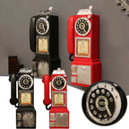 Vintage Wall-Mounted Resin Telephone Booth Figurine with Rotary Dial