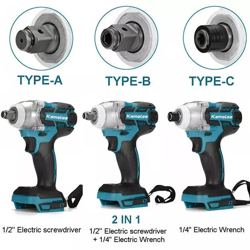 Kamolee 520N.m Brushless Electric Impact Wrench 1/2 and 1/4 Inch Household Wireless Charging Small 18V Battery Wrench Tool