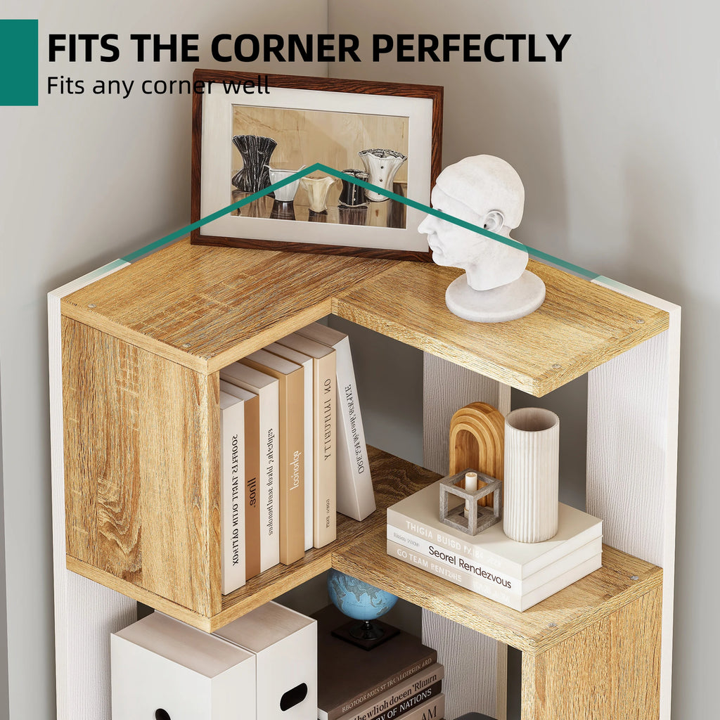 YITAHOME Wooden 5-Tier Corner Bookcase - Floor Standing Display Shelf for Living Room Office, 54x40x159.5cm