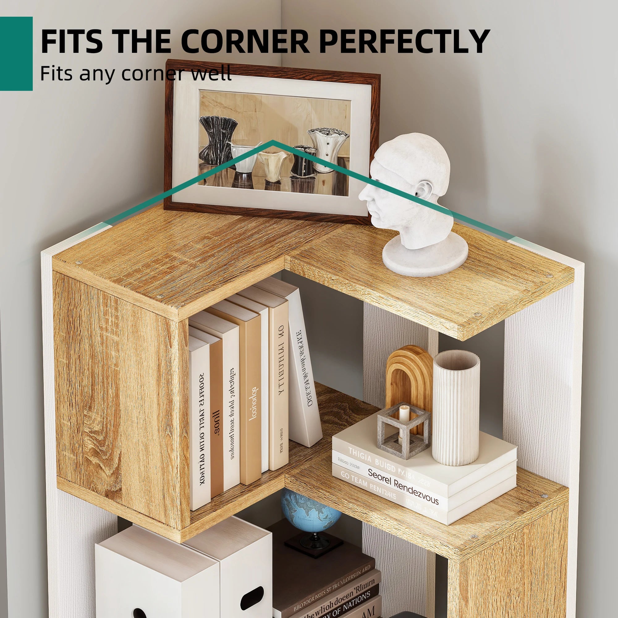 YITAHOME Wooden 5-Tier Corner Bookcase - Floor Standing Display Shelf for Living Room Office, 54x40x159.5cm