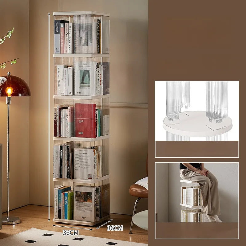 Rotating Bookshelf 360-Degree Home Floor-To-Ceiling Simple Children's Bookcase Living Room Large-Capacity Storage Rack