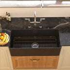 Luxury Kitchen Cabinets American Style 33 Inch Single Blow Ceramic Basin and Sink Modern Semi-Recessed Black Kitchen Sink