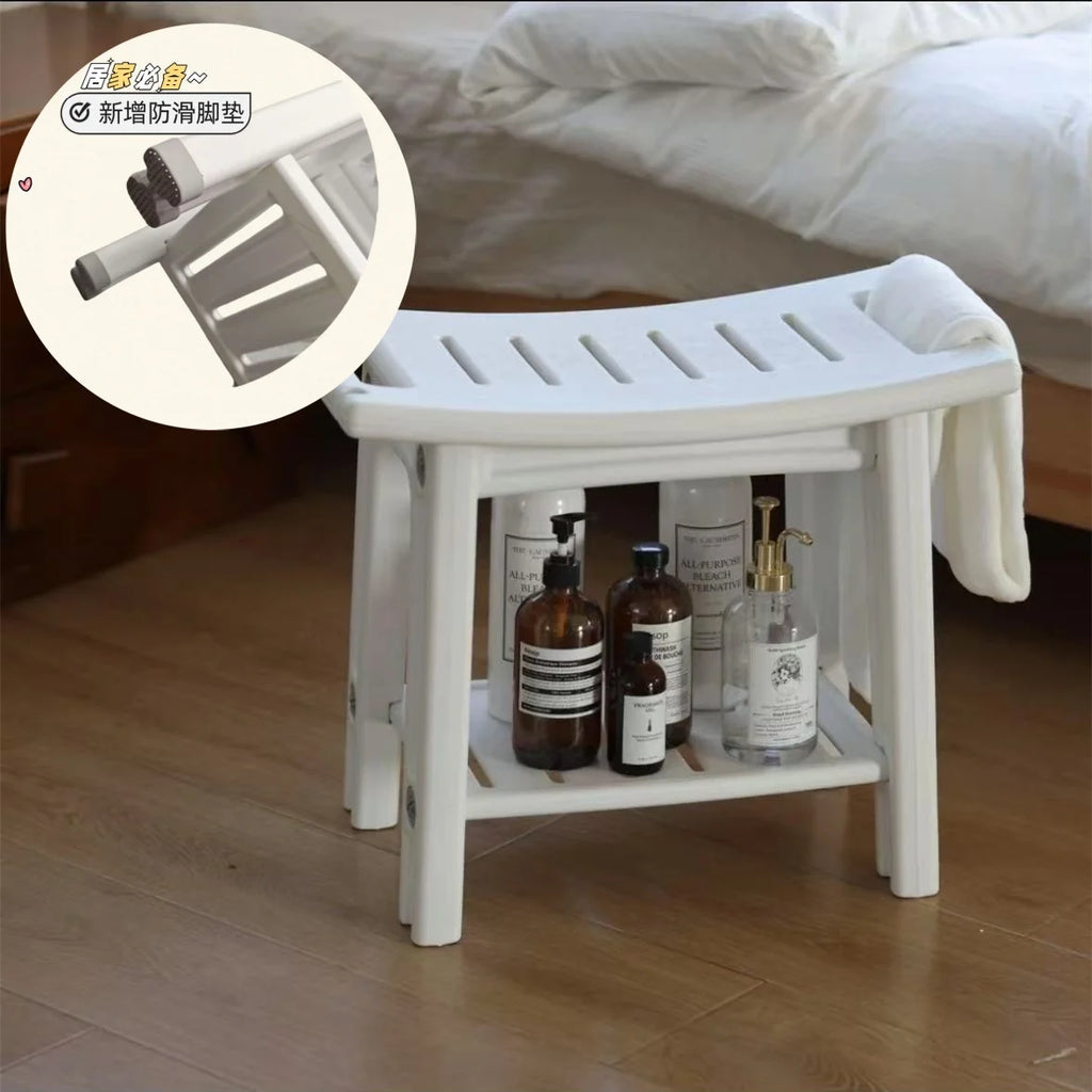 Non-Slip Shower Stool, Mold-Resistant Storage Seat, Double-Decker Bath Bench with Organizer, Mobile Entryway Changing Bench