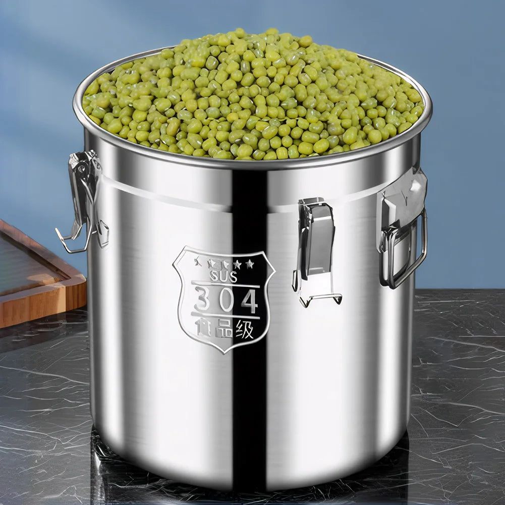 6L 304 Stainless Steel Airtight Canister with Seal Lid Food Oil Sugar Milk Storage Bucket with Handles for Kitchen Restaurants