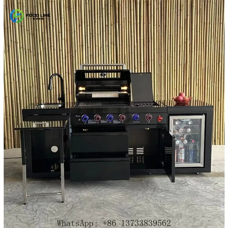 Customized Modern Backyard Outdoor Kitchen Charcoal Gas Grill With Refrigerator Collapsible Sink For Alfresco Gatherings
