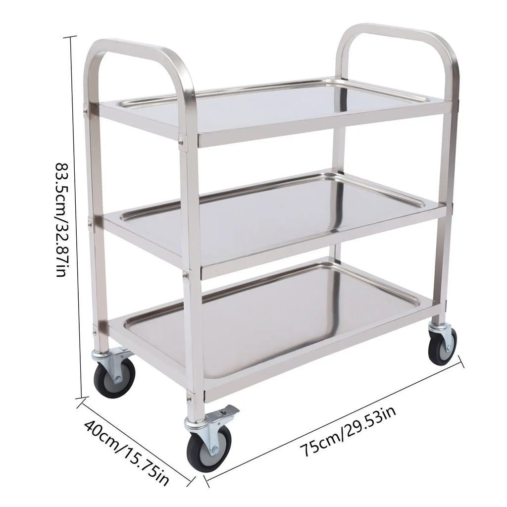 3 Floors Stainless Steel Serving Trolley Transport Cart  Kitchen Roller